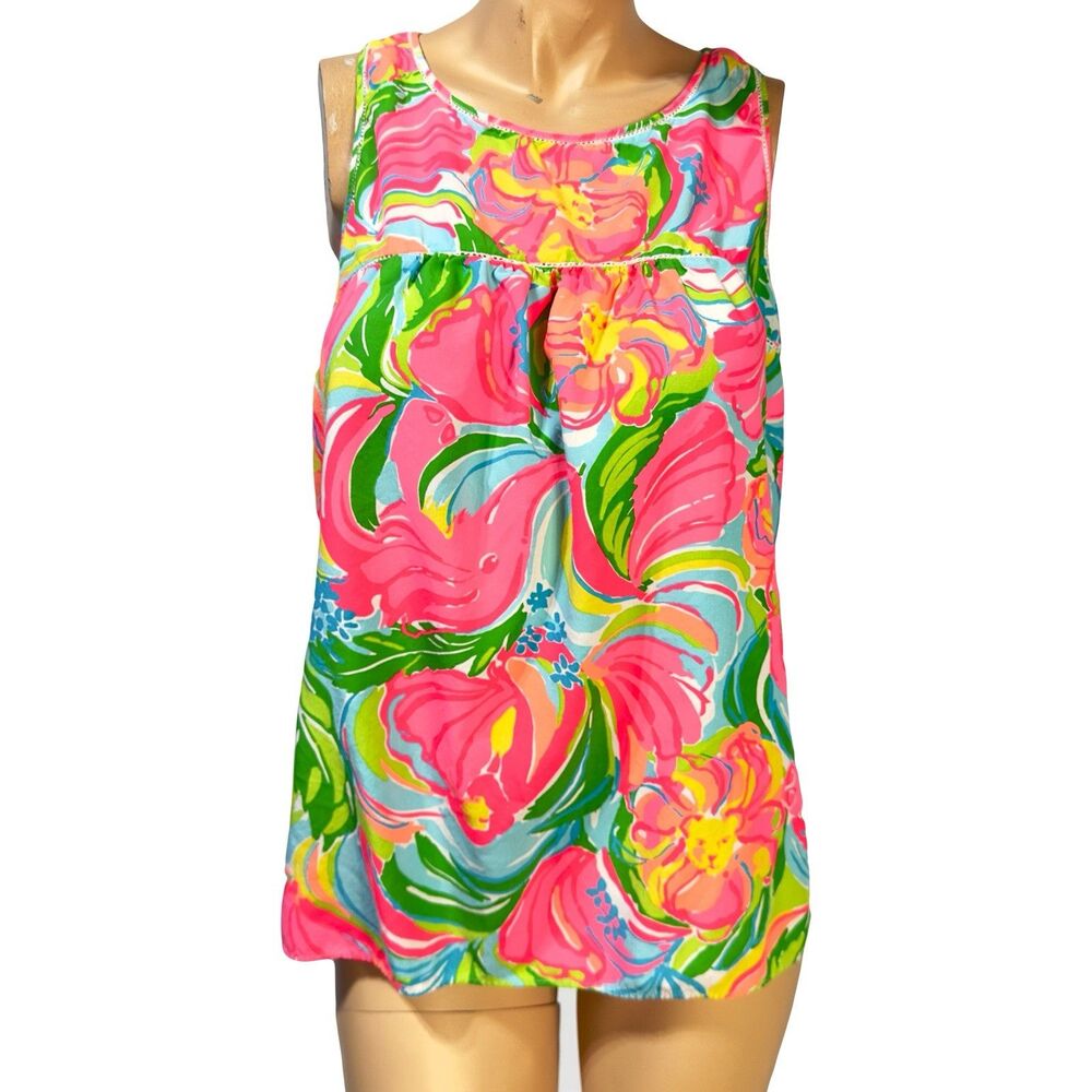 Lilly Pulitzer So A Peeling Flutter Tank Top Size L Sleeveless 20178 Pink Green